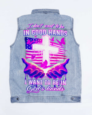 I Want To Be In God's Hands Sleeveless Denim Jacket