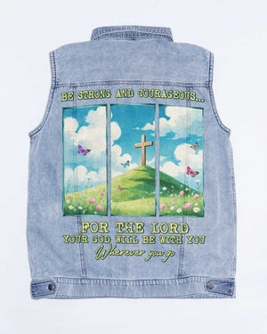 Be Strong And Courageous Sleeveless Denim Jacket