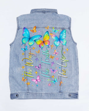 Faith Hope Love Sleeveless Denim Jacket