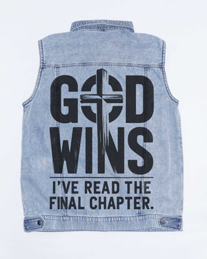 God Wins I've Read The Final Chapter Sleeveless Denim Jacket