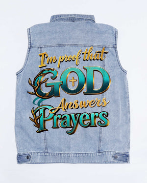 God Answers Prayer Sleeveless Denim Jacket