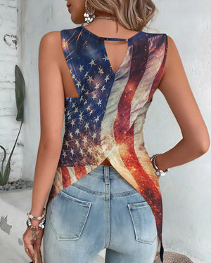 One Nation Under God Cut Out Wrap Back Tank Top