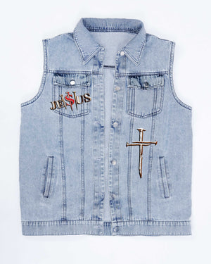 Jesus Is My Savior Sleeveless Denim Jacket