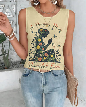 A Praying Mom is a Powerful Force Cut Out Wrap Back Tank Top