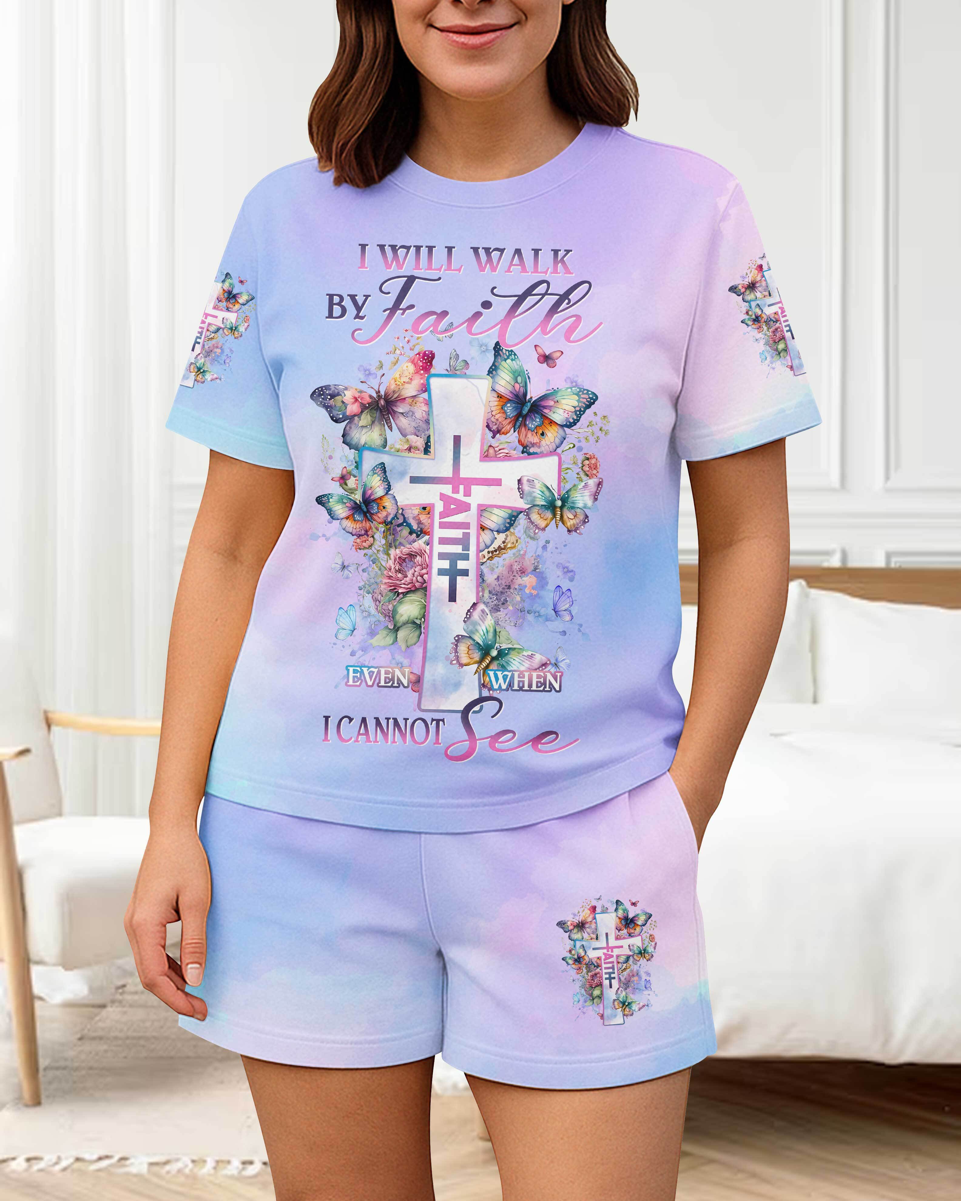 I Will Walk By Faith Even When I Cannot See All Over Print Summer Set