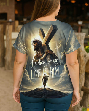 He Died For Me So I'll Live For Him All Over Print V-neck Tank Top