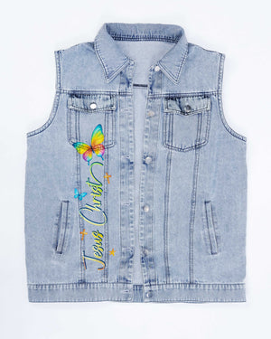 Faith Hope Love Sleeveless Denim Jacket