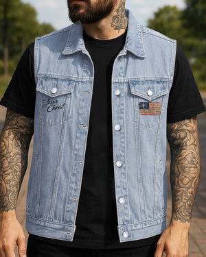 Normal Isn't Coming Back Jesus is Sleeveless Denim Jacket