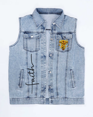 Jesus Take The Wheel Sleeveless Denim Jacket