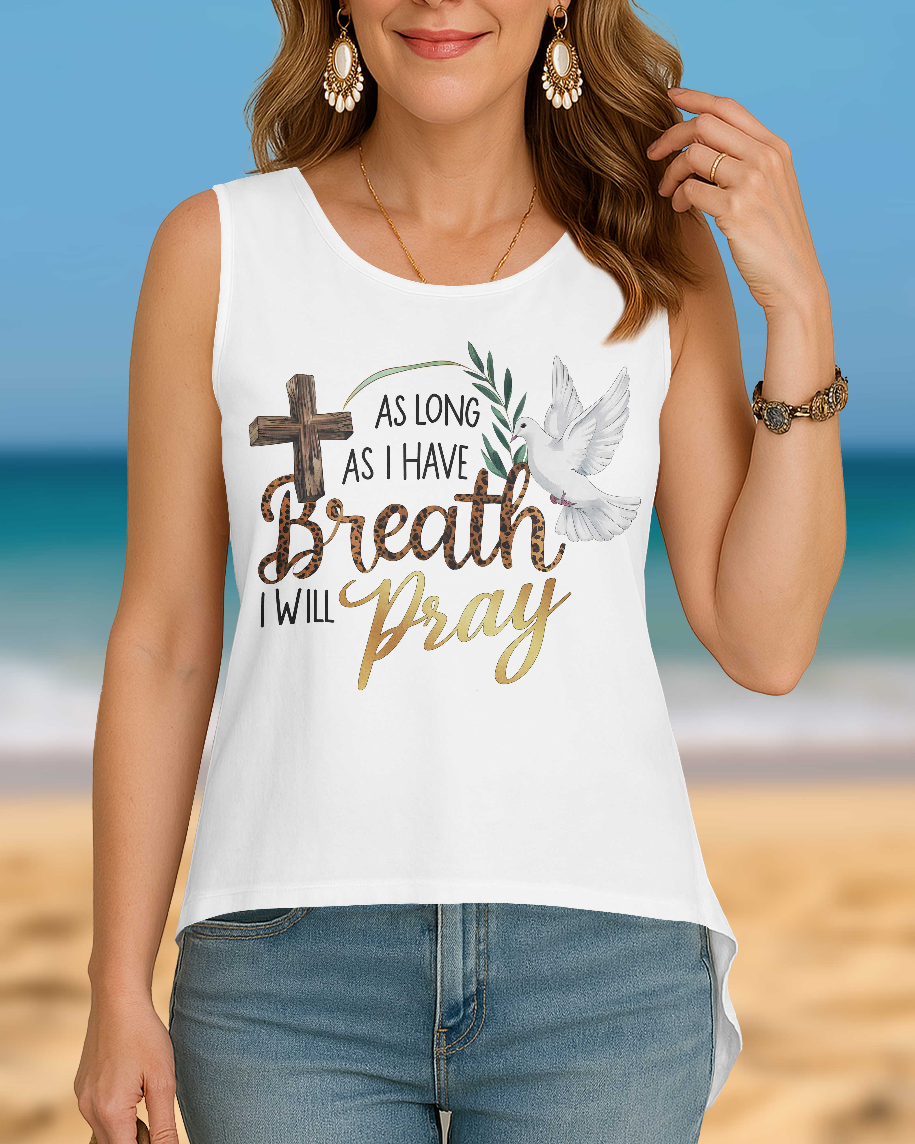 As Long As I Have Breath I Will Pray Cut Out Wrap Back Tank Top