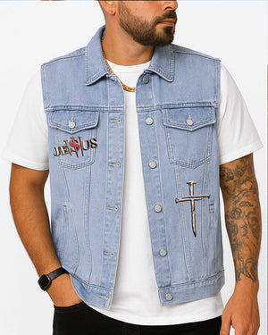 Jesus Is My Savior Sleeveless Denim Jacket