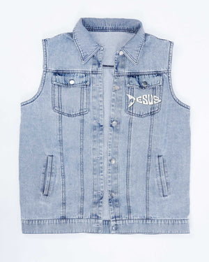 Even Jesus Has A Fishing Story Sleeveless Denim Jacket