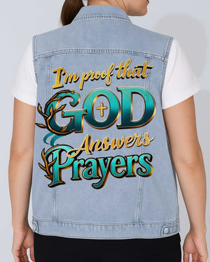 God Answers Prayer Sleeveless Denim Jacket