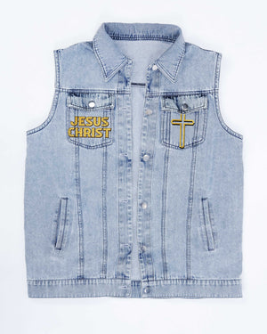 I Would Rather Stand With God Sleeveless Denim Jacket