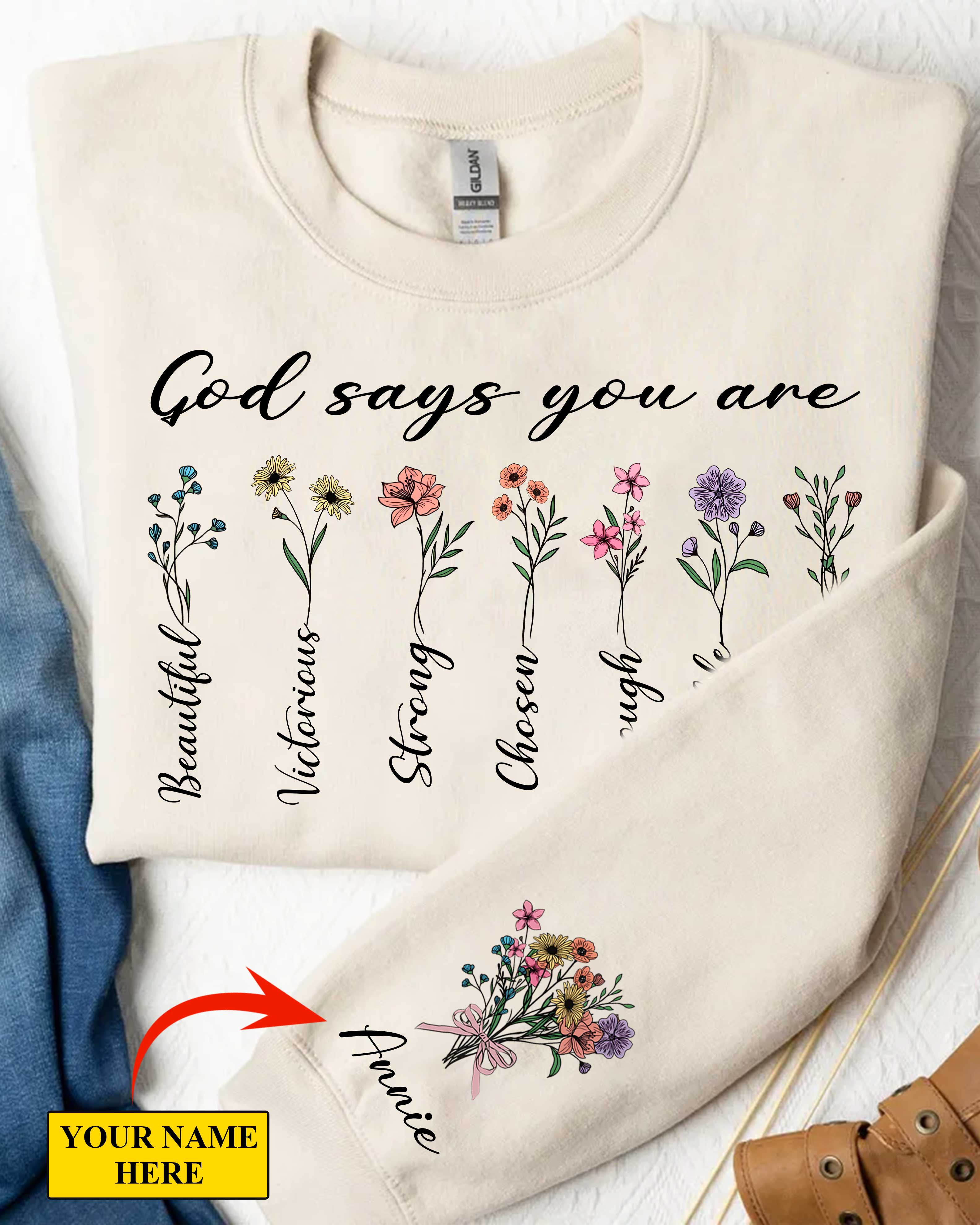 God Says You Are Sweatshirt, Custom Name Bible Verse, Floral Christian Gift, Personalized Bible Sweater