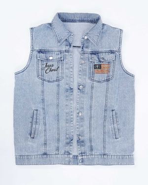 Normal Isn't Coming Back Jesus is Sleeveless Denim Jacket