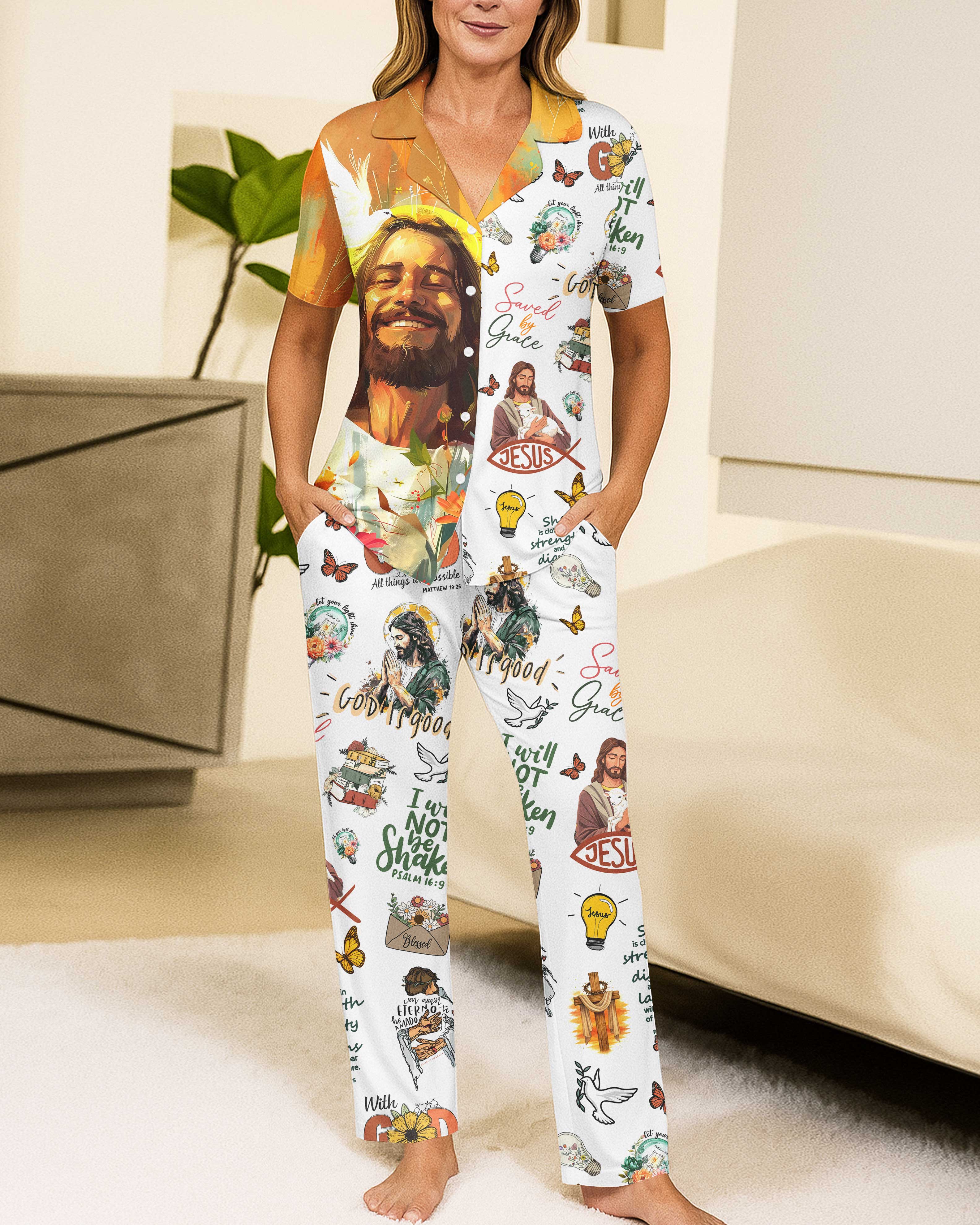 Tropical Theme Jesus Button Pajamas