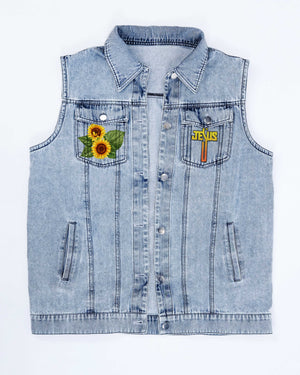 Be Joyful In Hope Sleeveless Denim Jacket