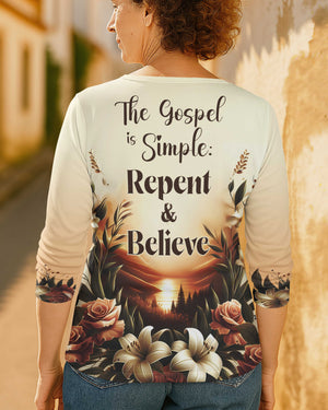 The Gospel Is Simple: Repent & Believe All Over Print V-neck Long Sleeves Shirt
