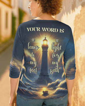 Your Word Is A Lamp To My Feet A Light For My Path All Over Print V-neck Long Sleeves Shirt