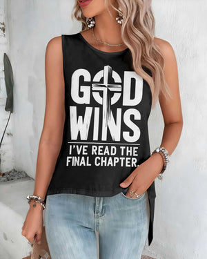 God Wins Cut Out Wrap Back Tank Top