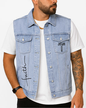 As Long As I Have Breath, I Will Pray Sleeveless Denim Jacket