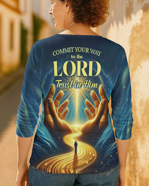 Commit Your Way To The Lord Trust In Him All Over Print V-neck Long Sleeves Shirt