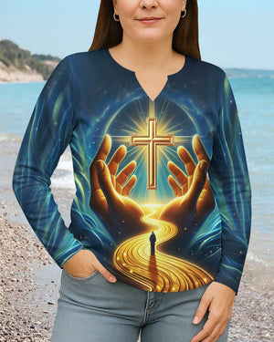 Commit Your Way To The Lord Trust In Him All Over Print V-neck Long Sleeves Shirt