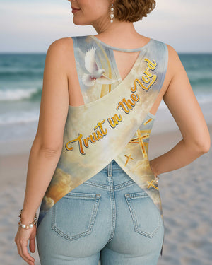 God's Timing Is Perfect All Over Print Cut Out Wrap Back Tank Top