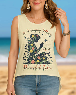A Praying Mom is a Powerful Force Cut Out Wrap Back Tank Top