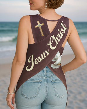 By His Stripes I Am Healed All Over Print Cut Out Wrap Back Tank Top