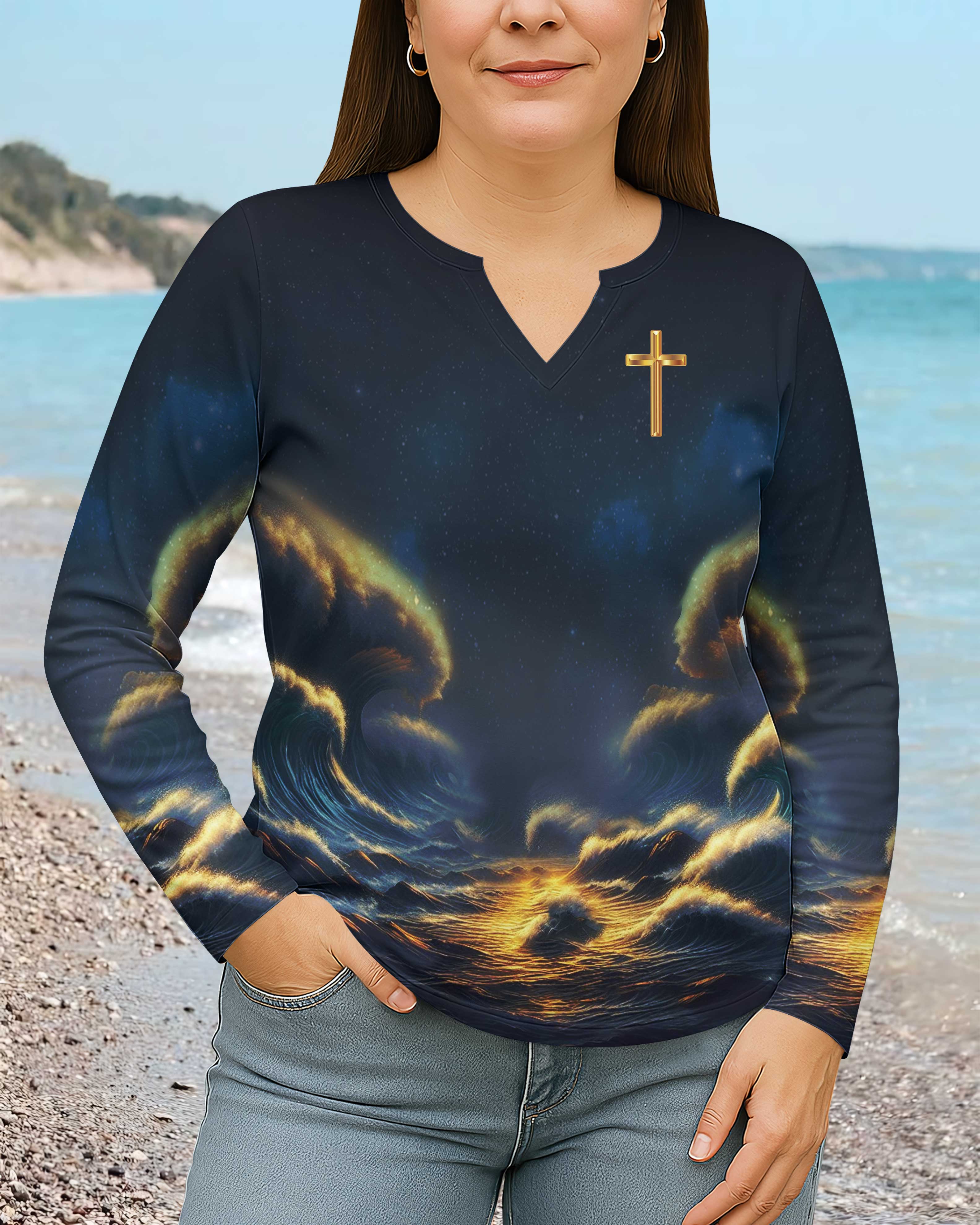 Your Word Is A Lamp To My Feet A Light For My Path All Over Print V-neck Long Sleeves Shirt