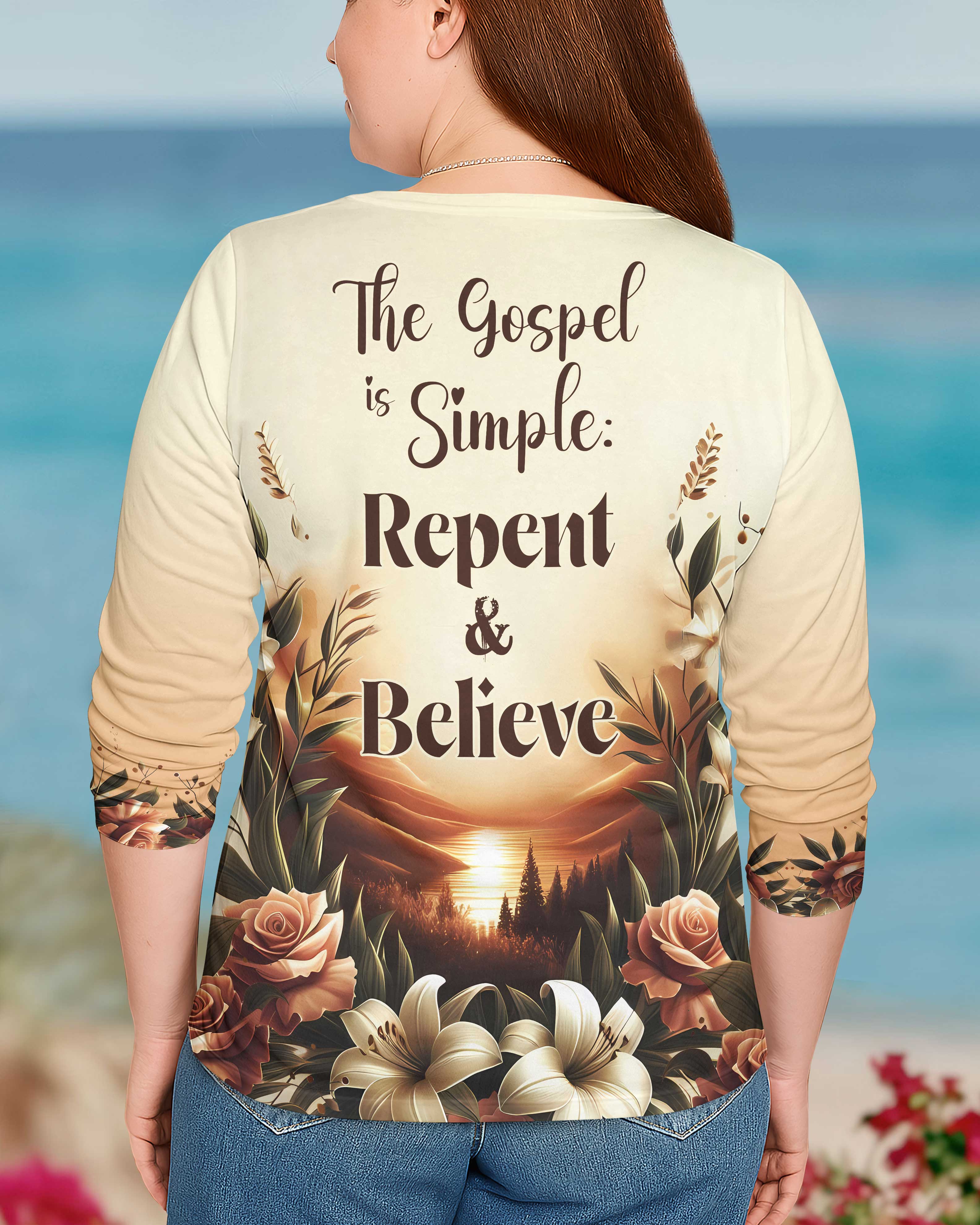 The Gospel Is Simple: Repent & Believe All Over Print V-neck Long Sleeves Shirt