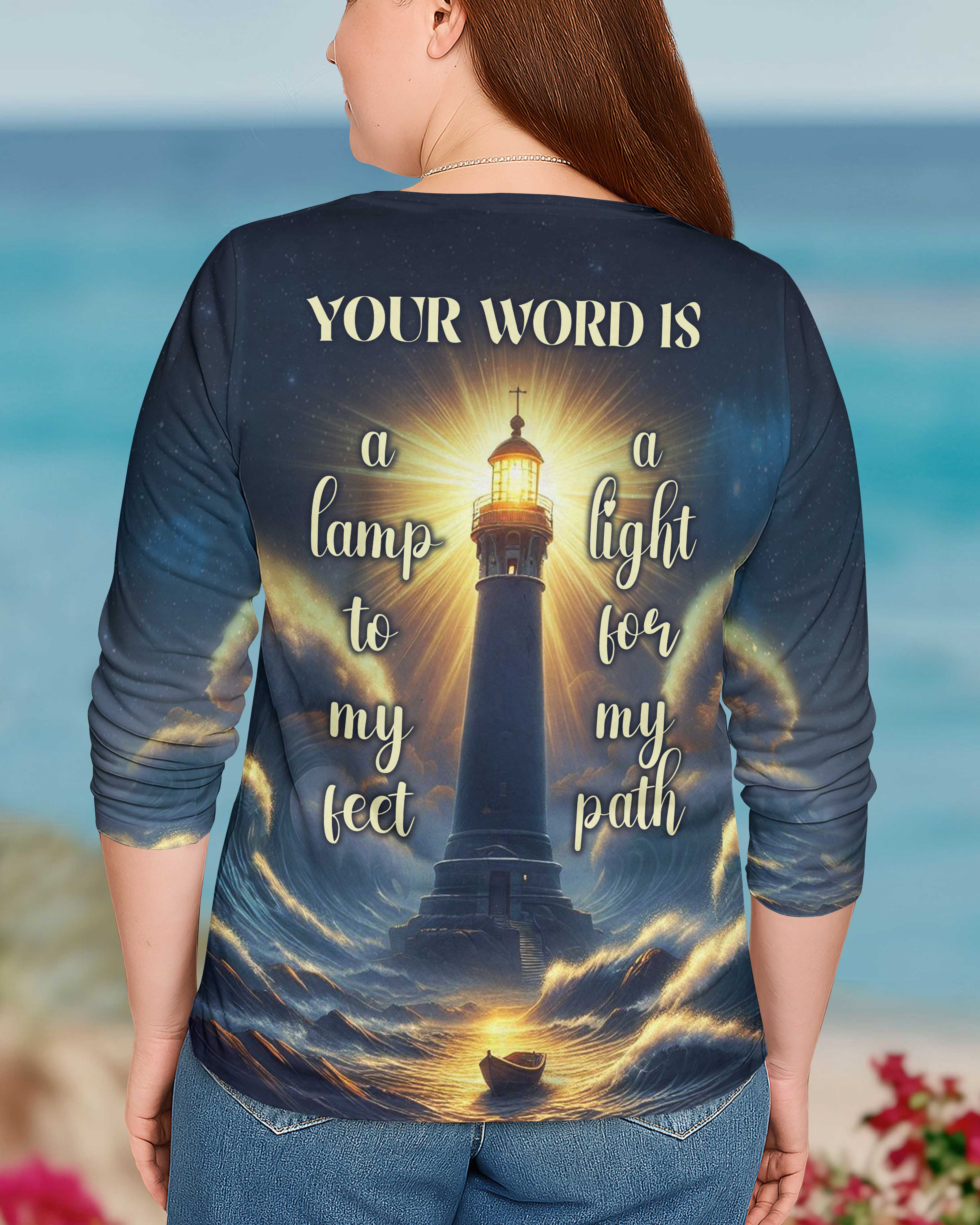 Your Word Is A Lamp To My Feet A Light For My Path All Over Print V-neck Long Sleeves Shirt