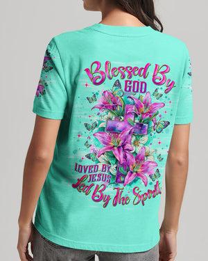Blessed By God Loved By Jesus Cross Lilies Women's All Over Print Shirt - Tlnt1009253