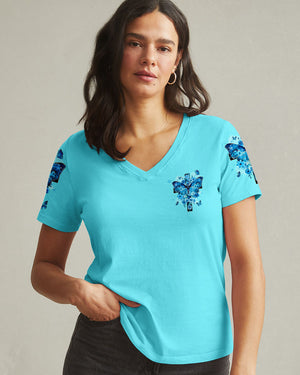 Blessed By God Loved By Jesus Cross Butterfly Women's All Over Print Shirt - Tltw1309251