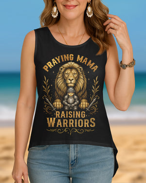 Praying Mama Raising Warriors Cut Out Wrap Back Tank Top
