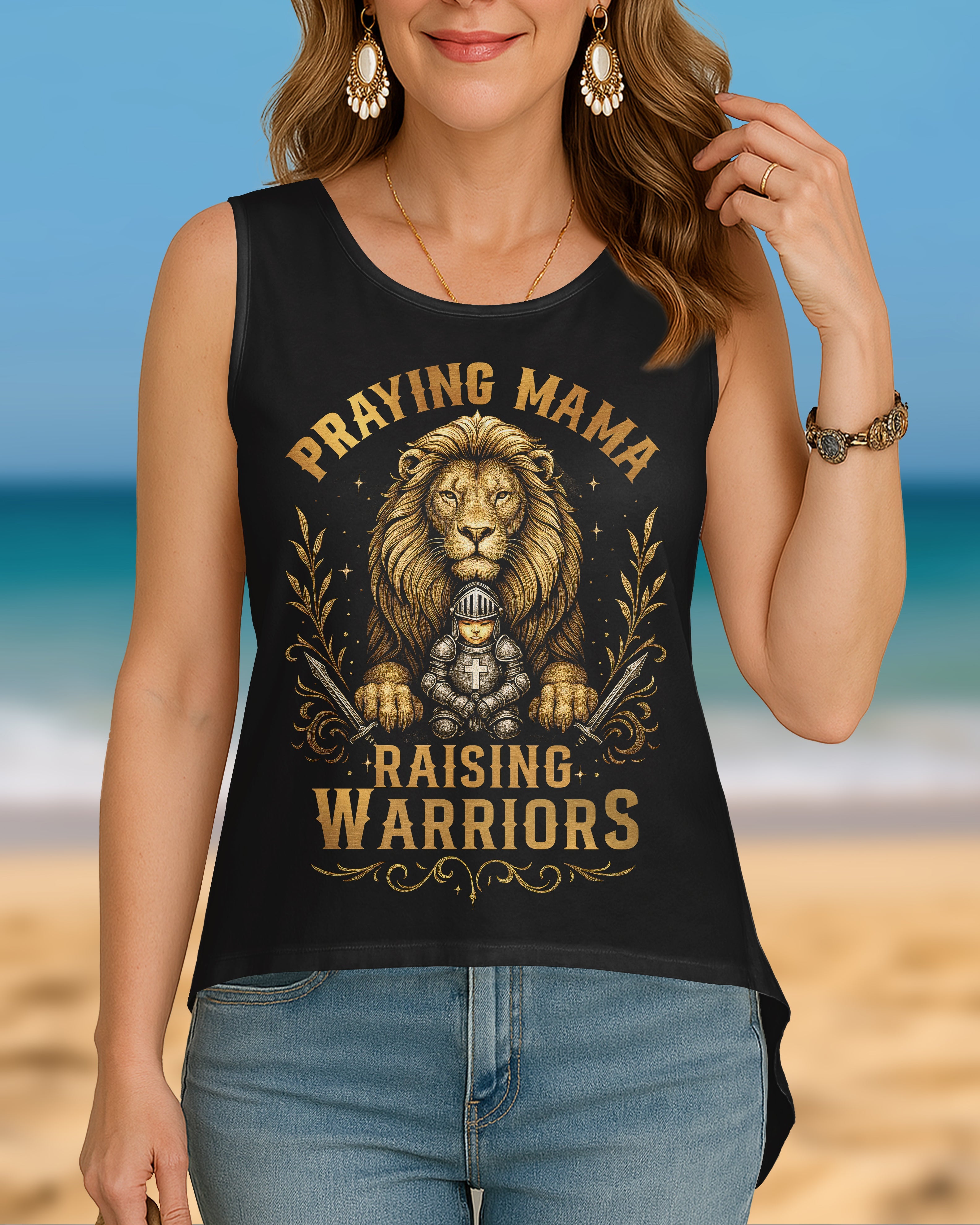 Praying Mama Raising Warriors Cut Out Wrap Back Tank Top