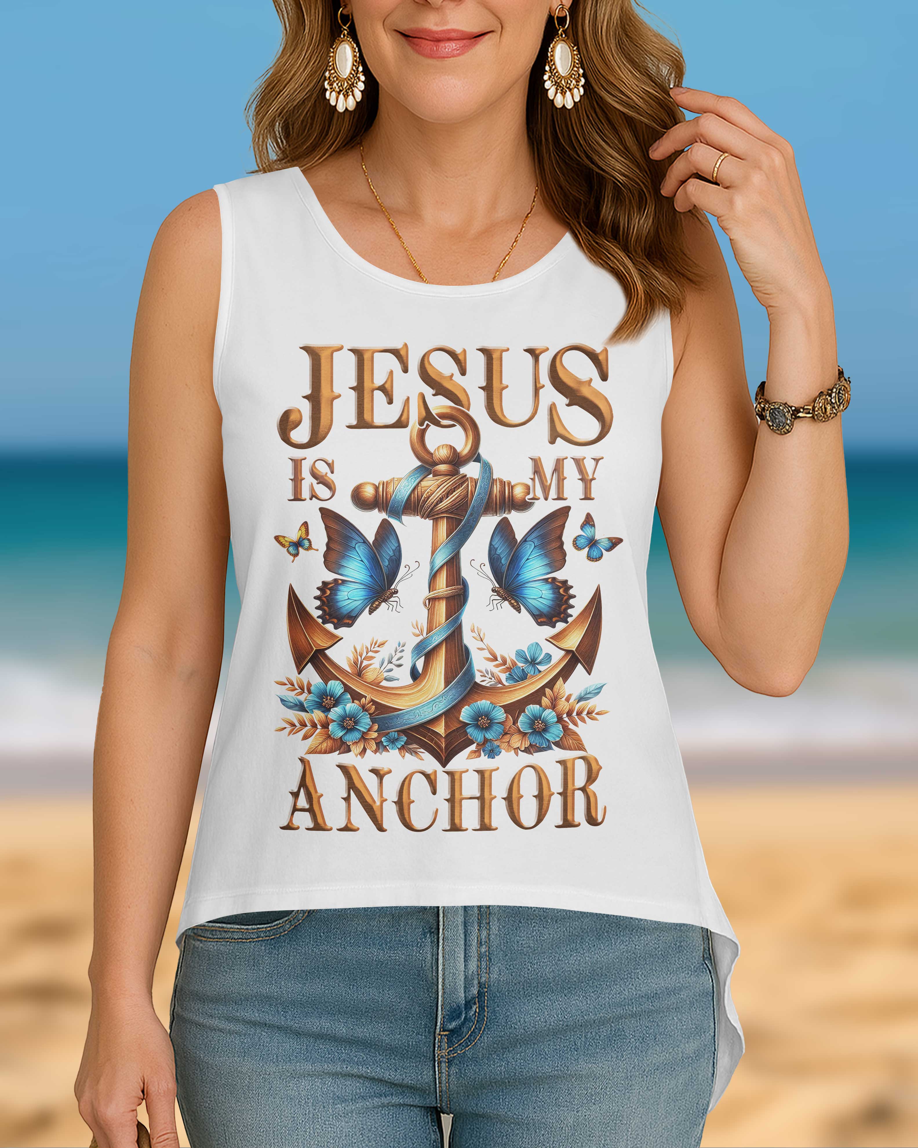 Jesus Is My Anchor All Over Print Cut Out Wrap Back Tank Top