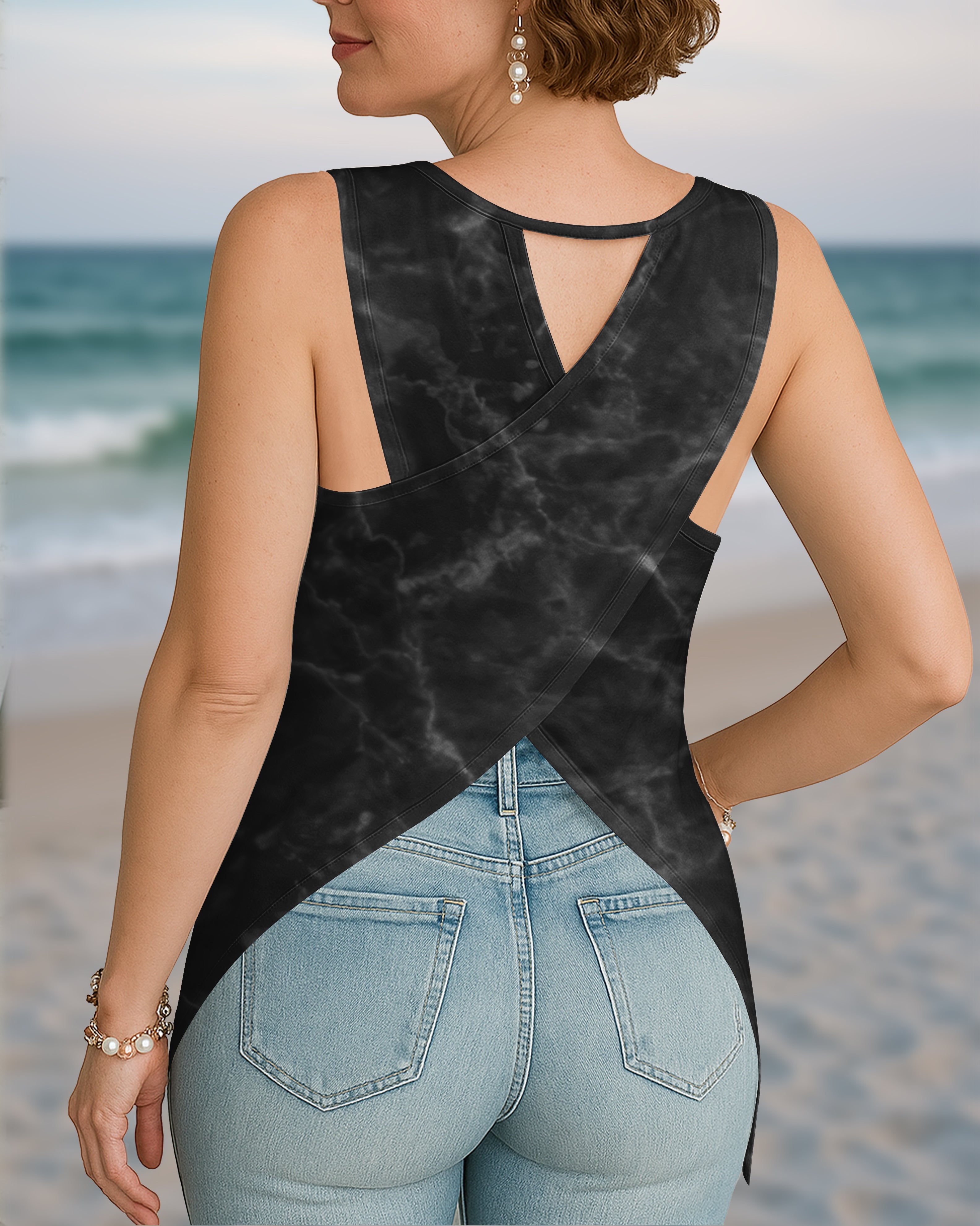 Be Still Before The Lord And Wait Patiently For Him All Over Print Cut Out Wrap Back Tank Top