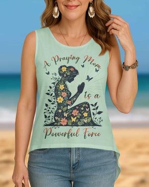 A Praying Mom is a Powerful Force Cut Out Wrap Back Tank Top