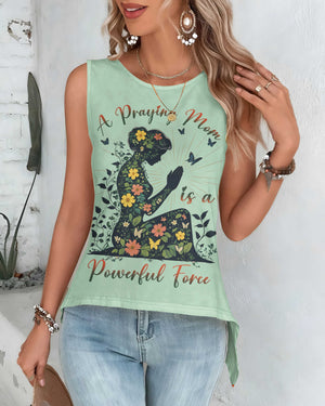 A Praying Mom is a Powerful Force Cut Out Wrap Back Tank Top