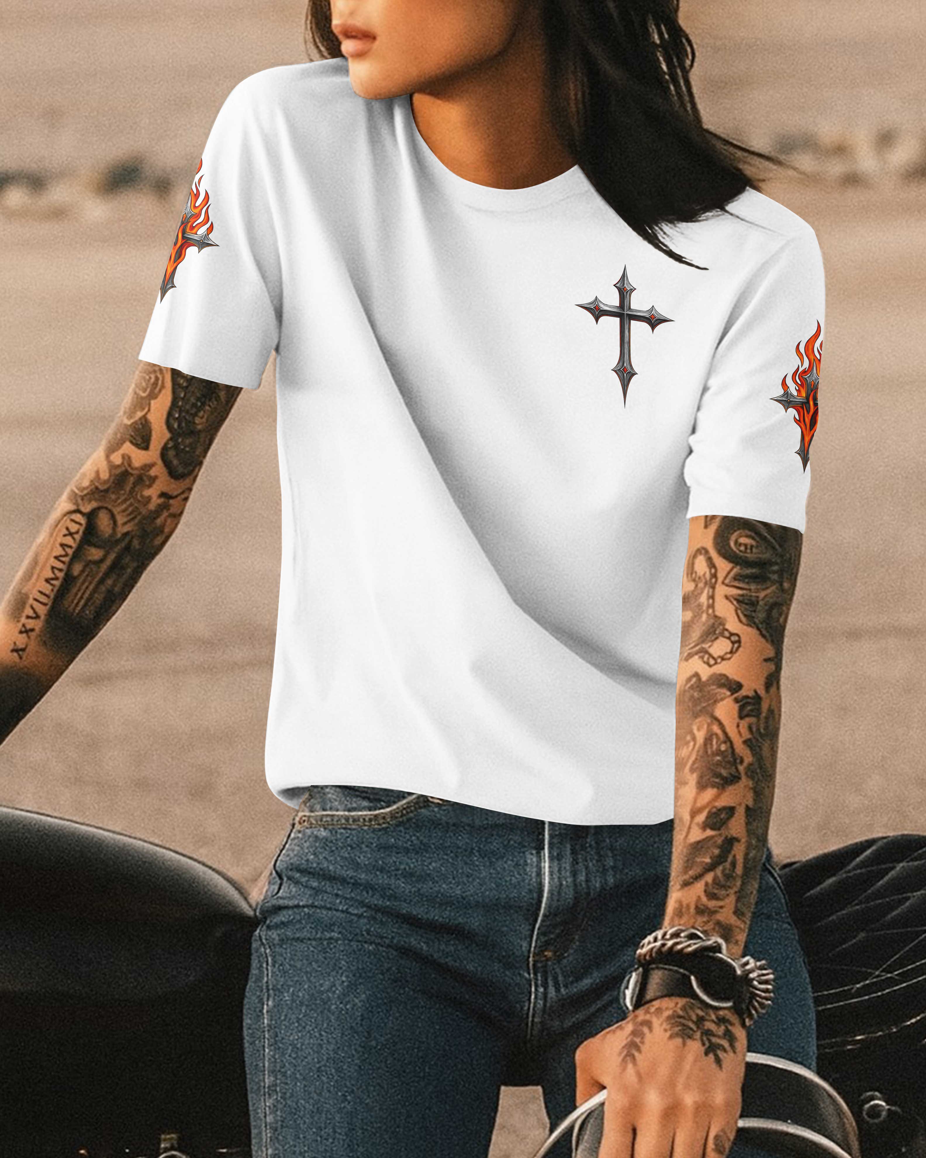 Not Your Angel I'm God's Warrior In Leather And Steel All Over Print T-Shirt