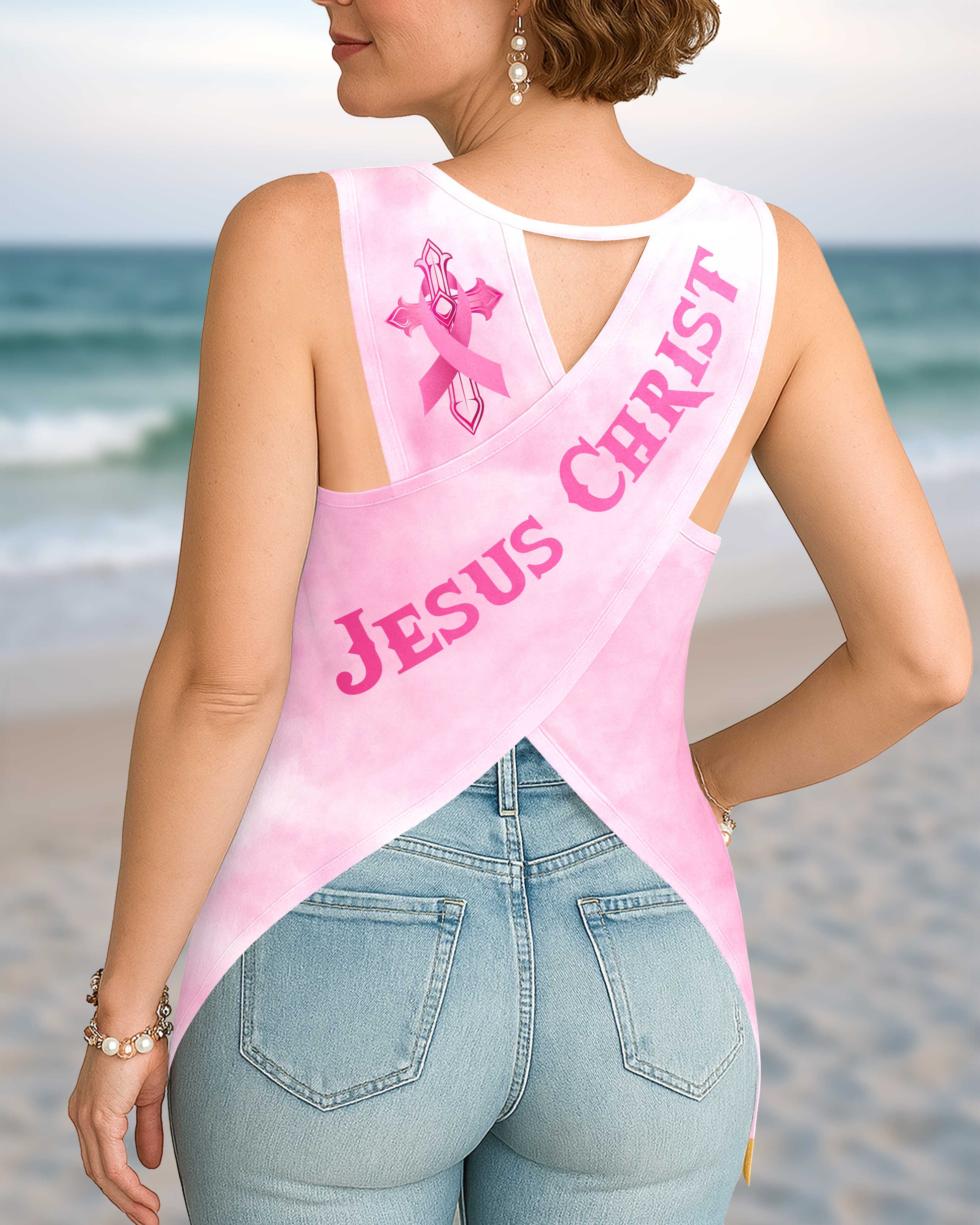 My God Is Bigger Than Cancer All Over Print Crop Out Wrap Back Tank Top