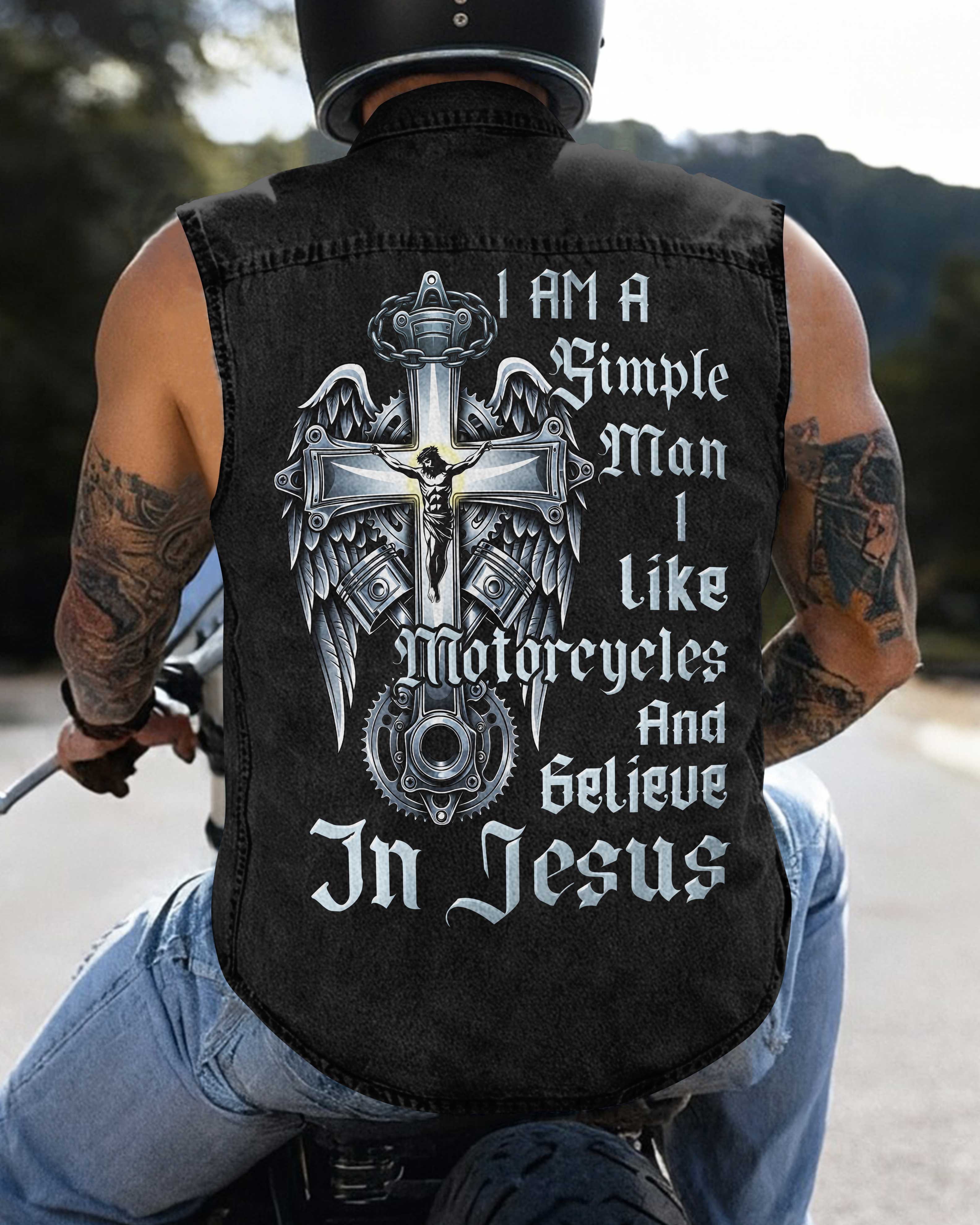 I Am A Simple Man Sleevesless Denim Shirt