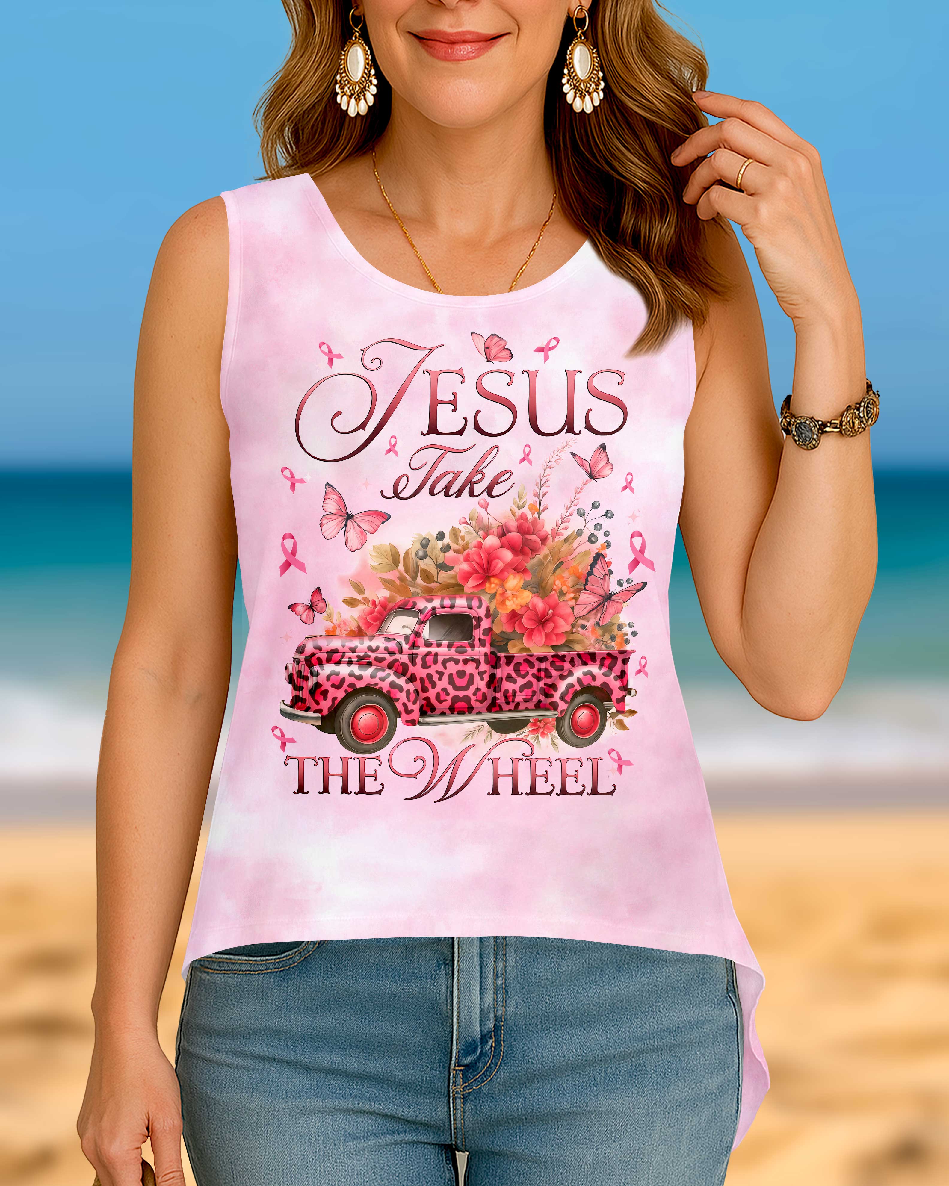 Breast Cancer Awareness All Over Print Crop Out Wrap Back Tank Top