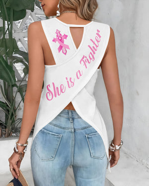She Is A Fighter Crop Out Wrap Back Tank Top