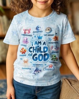 I Am A Child Of God All Ocean Animals Over Print T-Shirt Kid