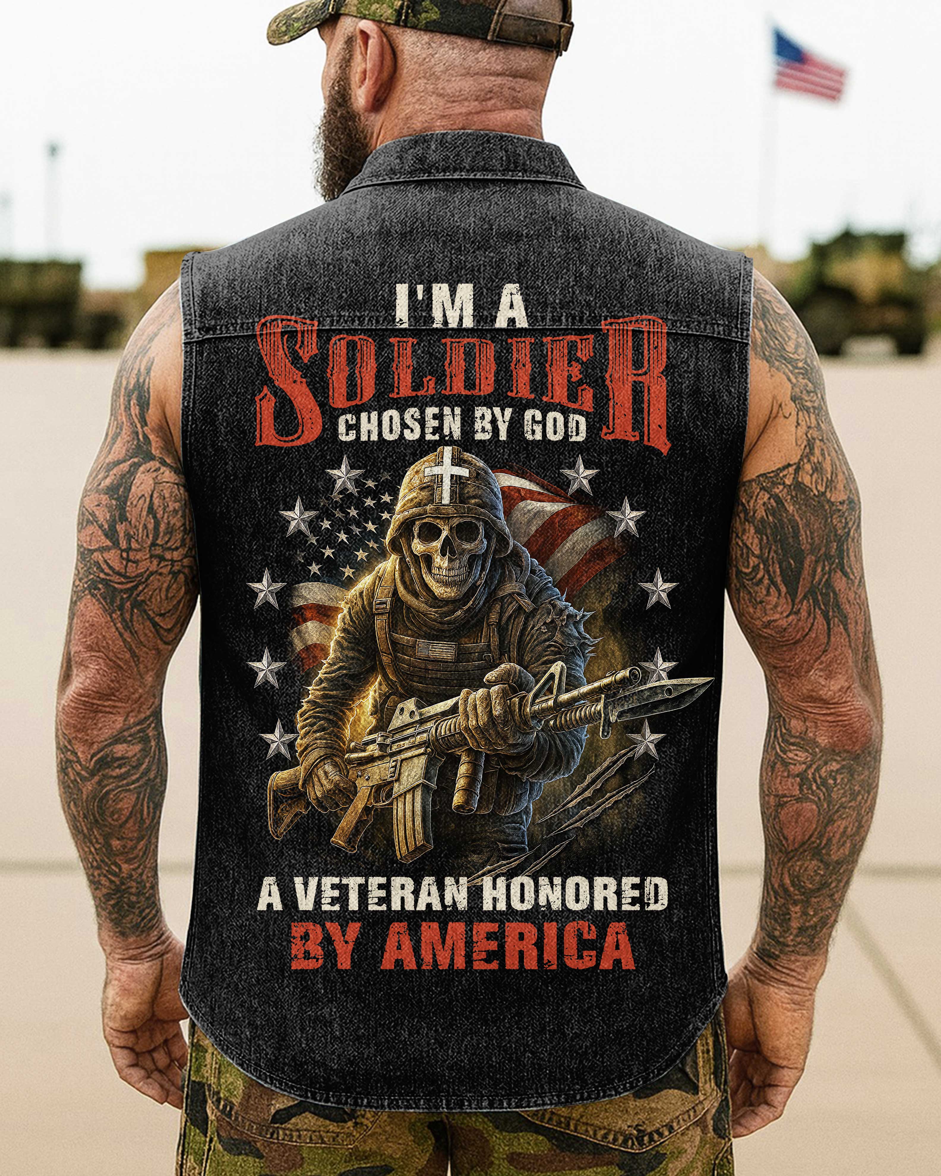 I'm A Soldier Sleevesless Denim Shirt