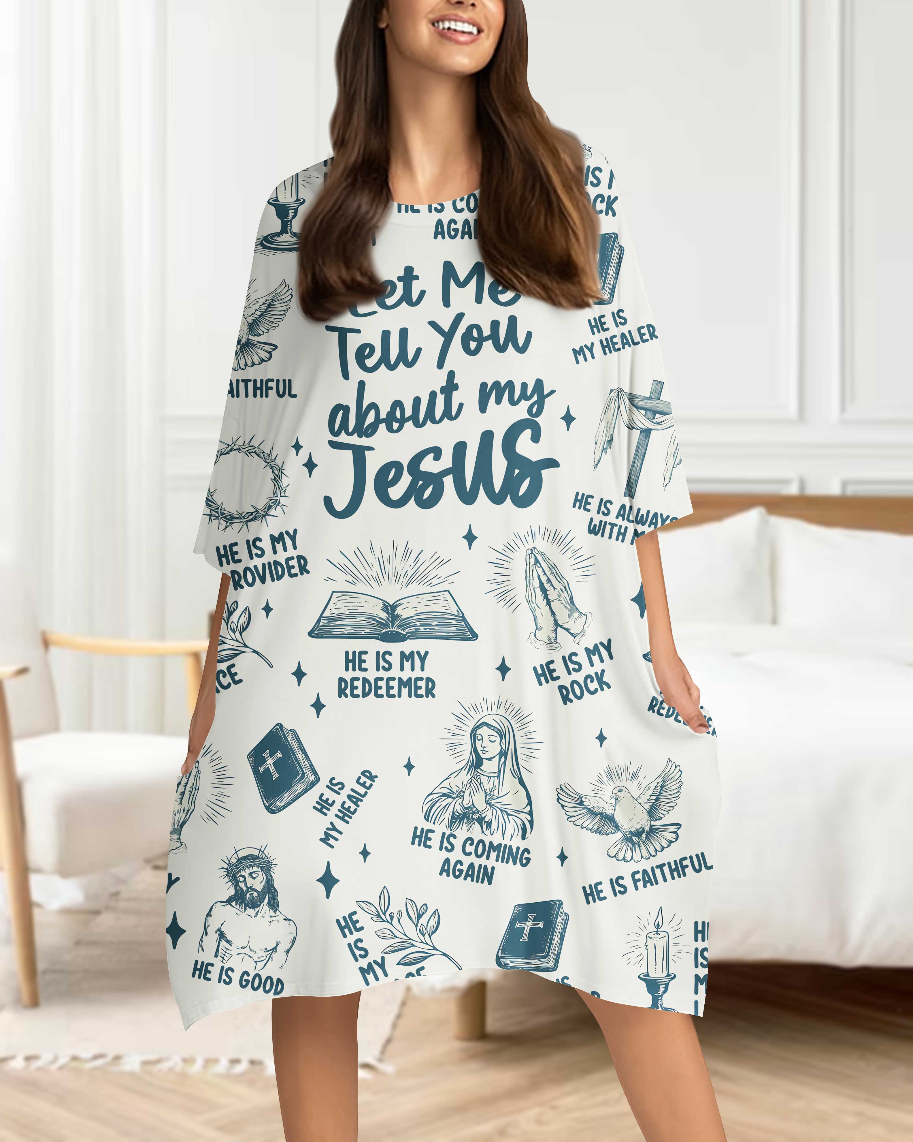 Let Me Tell You About My Jesus All Over Print Sleep Tee